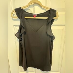 Vince Camuto Flutter Sleeve Tank Top In Rich Black size large.